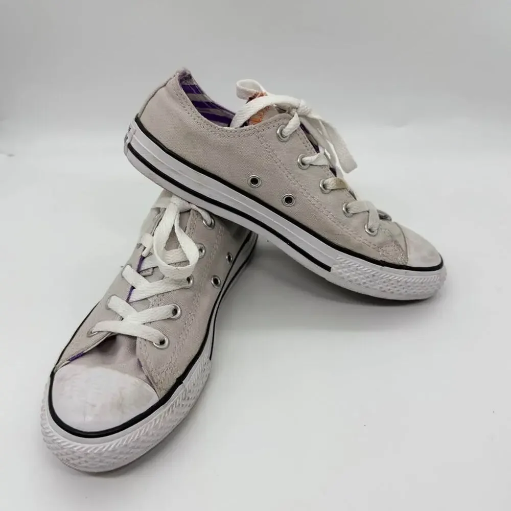 Sz 2 Youth Girls Converse All Star Low Top Light Grey Sneakers Shoes
